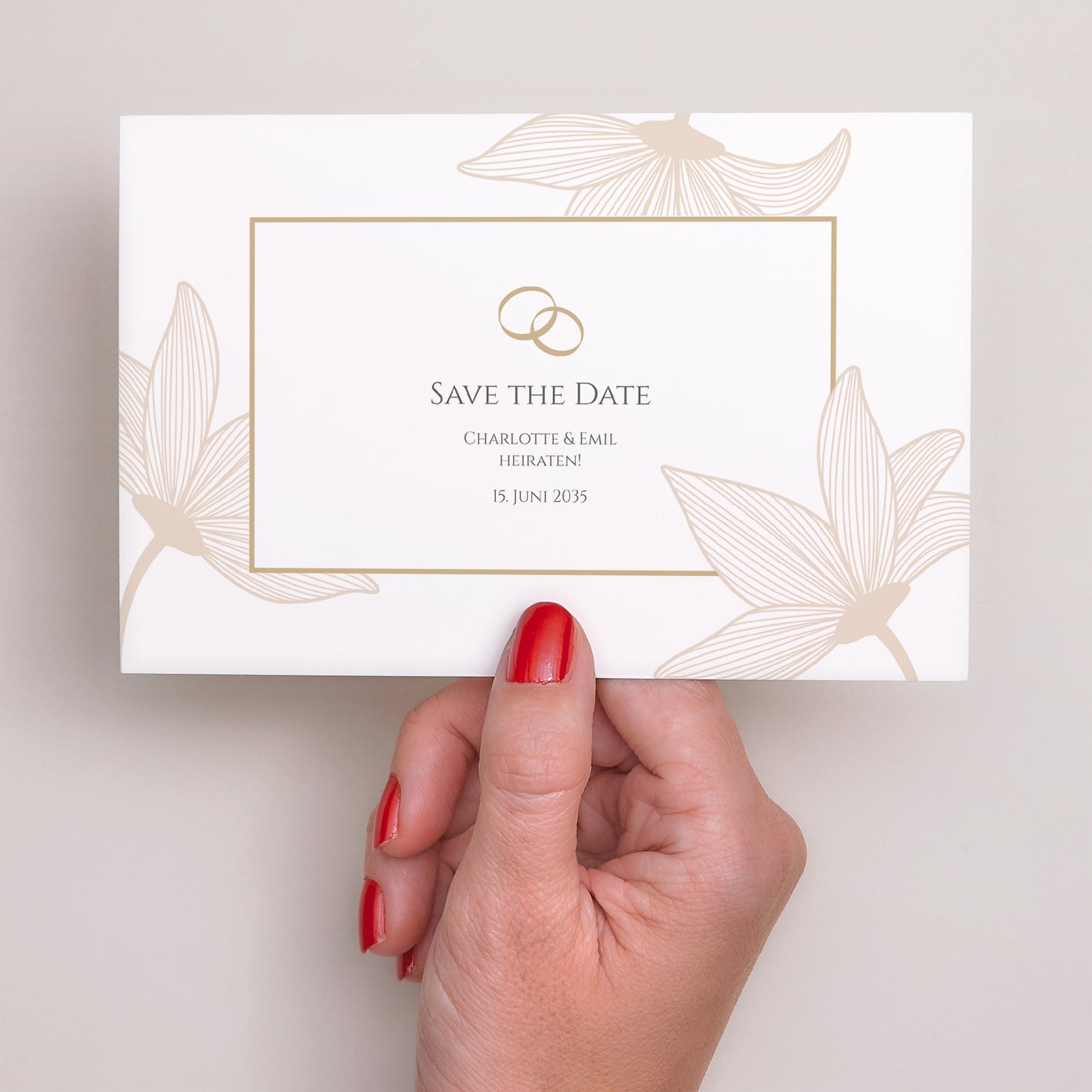 Save the date Karte Hochzeit Landschaft Blumen der goldenen Eleganz foto N° 2