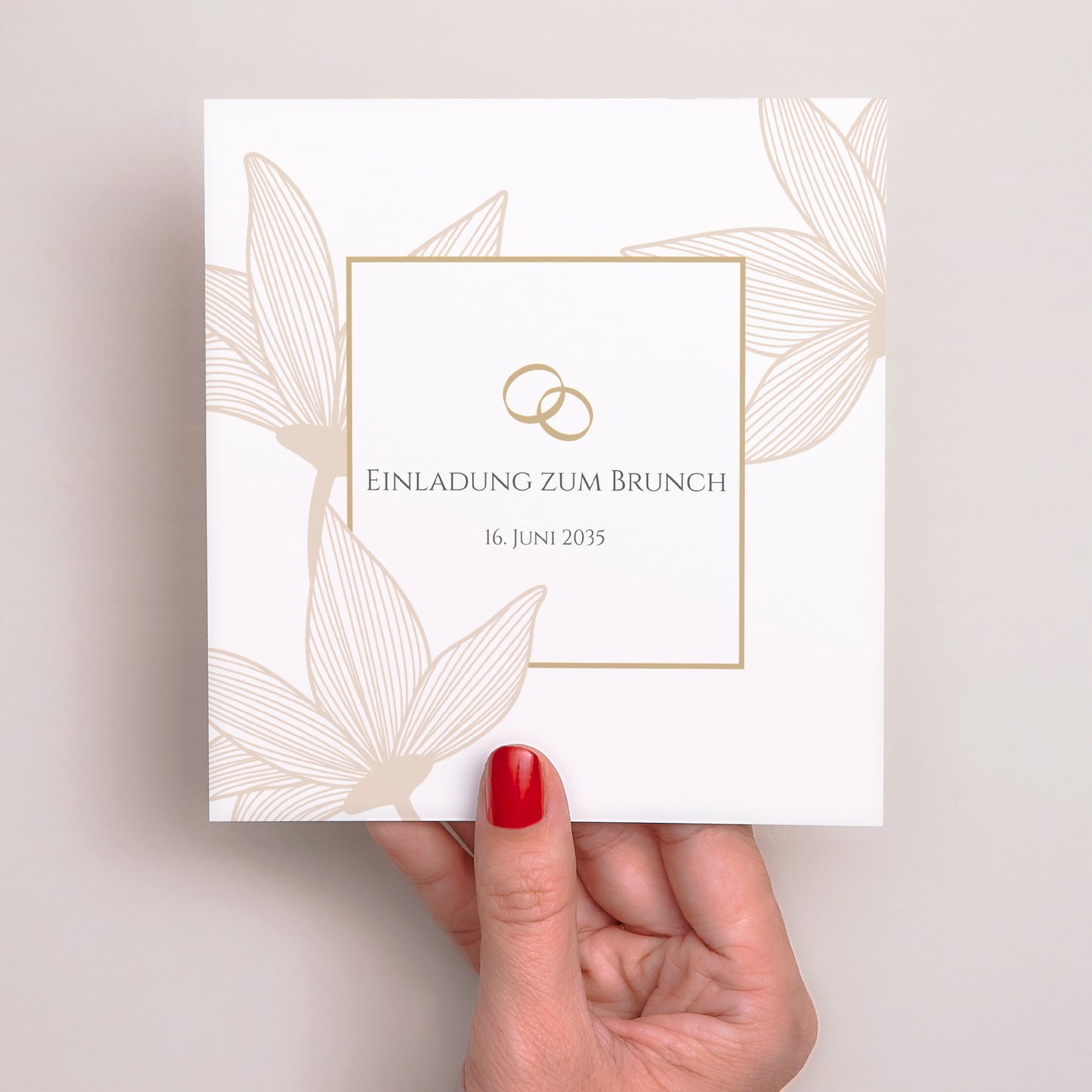 Einladungskarte Hochzeit Quadrat Blumen der goldenen Eleganz foto N° 2