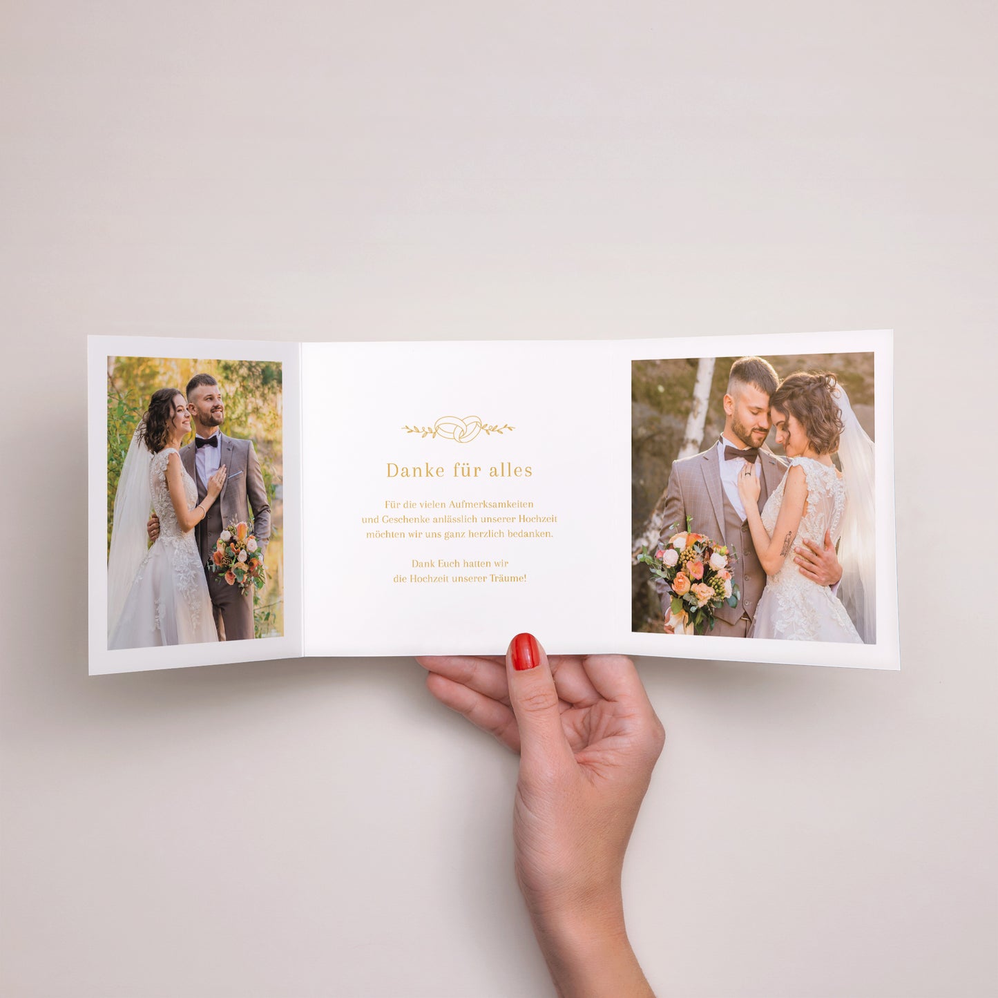 Dankeskarte Hochzeit Asymmetrisches Triptychon Liebesallianzen foto N° 2