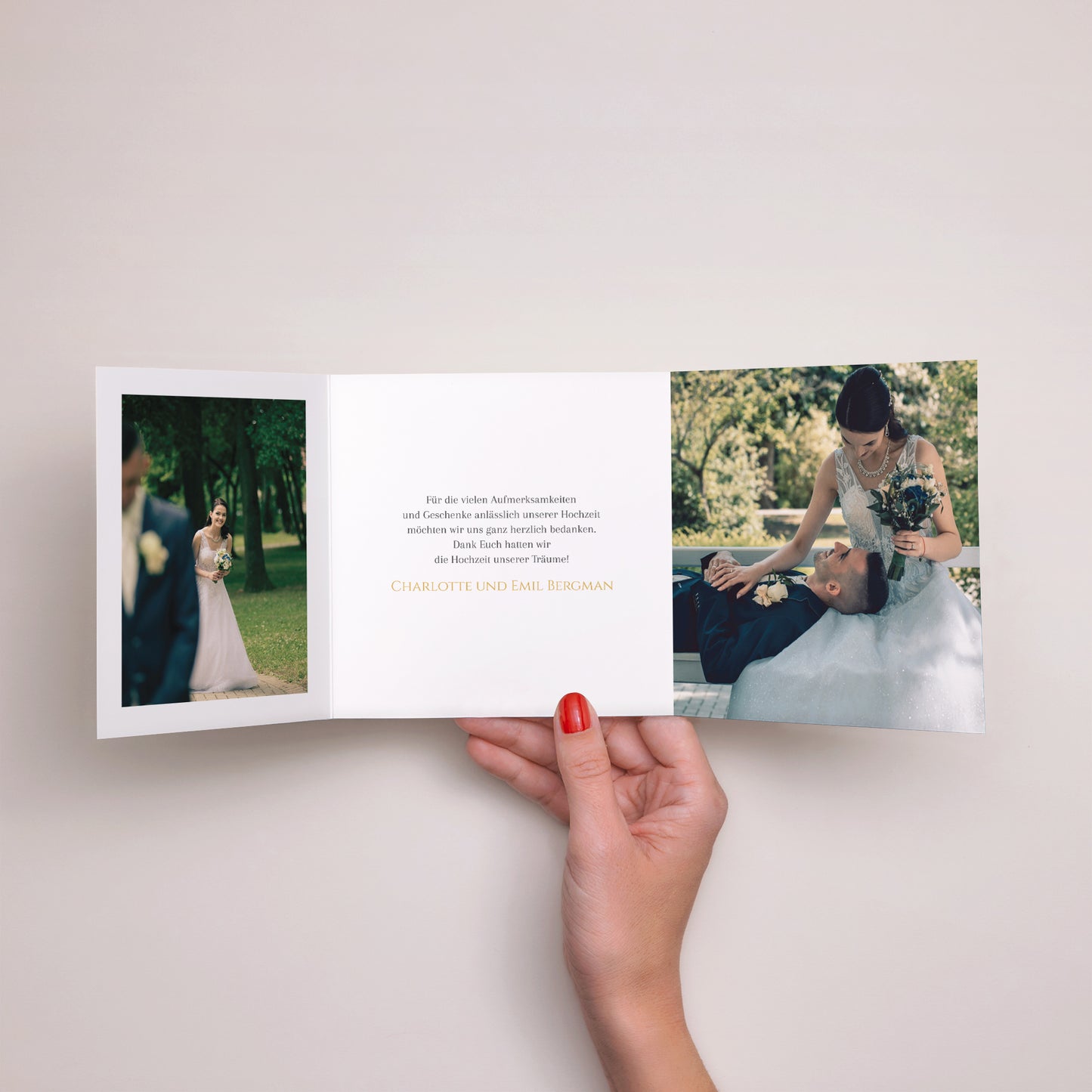 Dankeskarte Hochzeit Asymmetrisches Triptychon Im Laufe unserer Wünsche foto N° 2