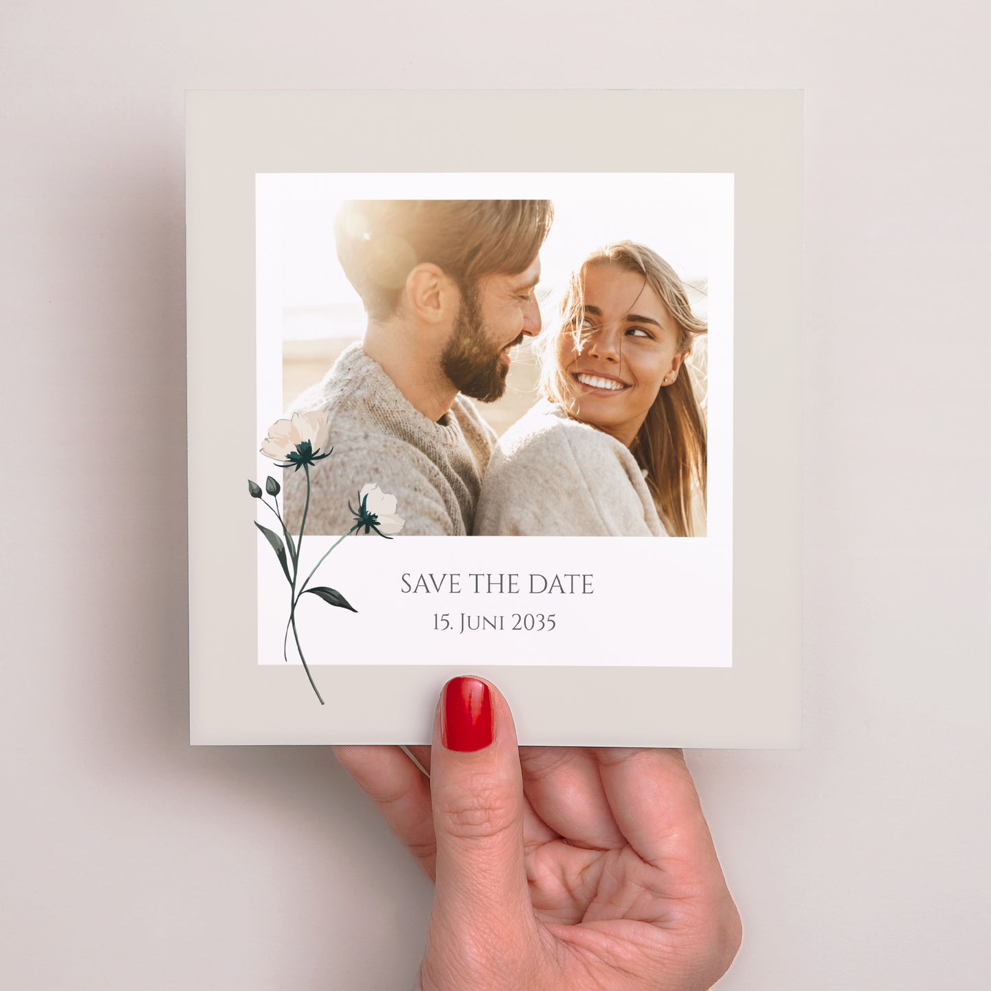 Save the date Karte Hochzeit Quadrat Süße Blumen foto N° 2