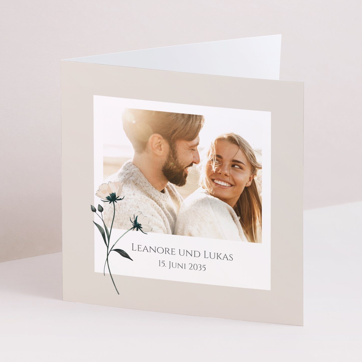 Hochzeitseinladung Doppelflügelfenster Süße Blumen foto N° 1