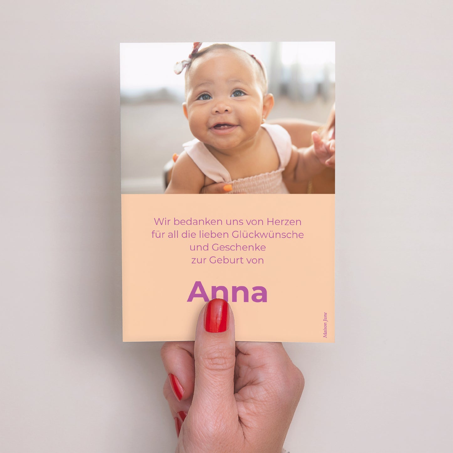 Dankeskarte Geburt Porträt Bunte Wellen Mädchen foto N° 3