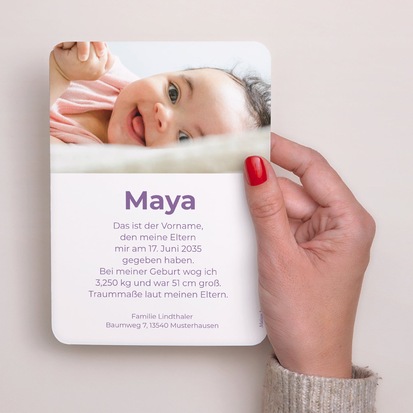 Geburtskarten Porträt, abgerundete Kanten Bunte Streifen rosa II foto N° 3