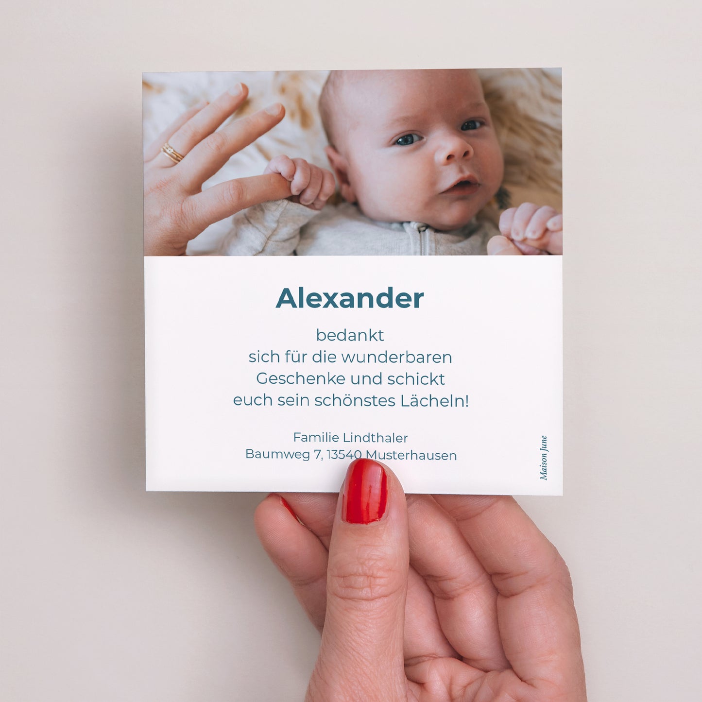 Dankeskarte Geburt Quadrat Meine blaue Liebeserklärung II foto N° 3