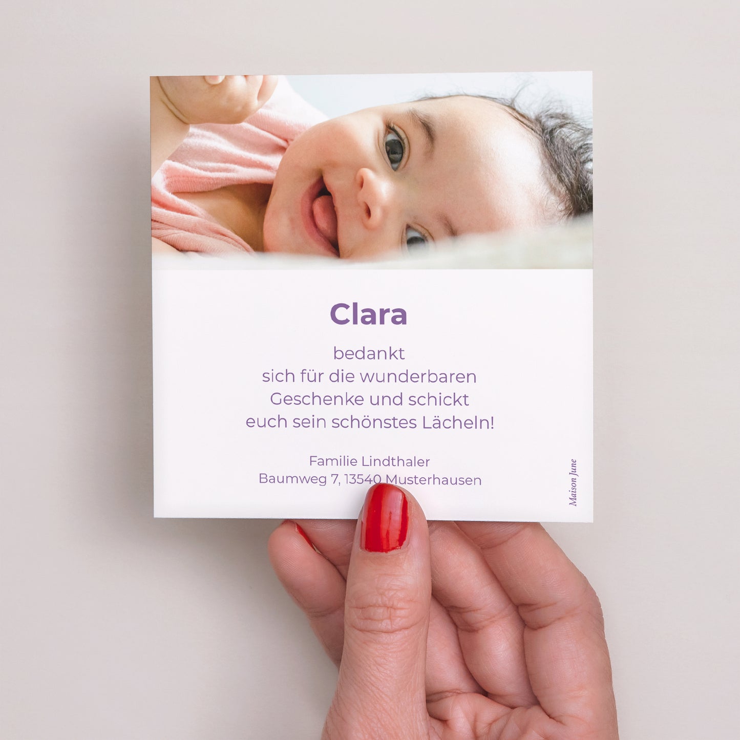 Dankeskarte Geburt Quadrat Meine rosa Liebesinitiale II foto N° 3