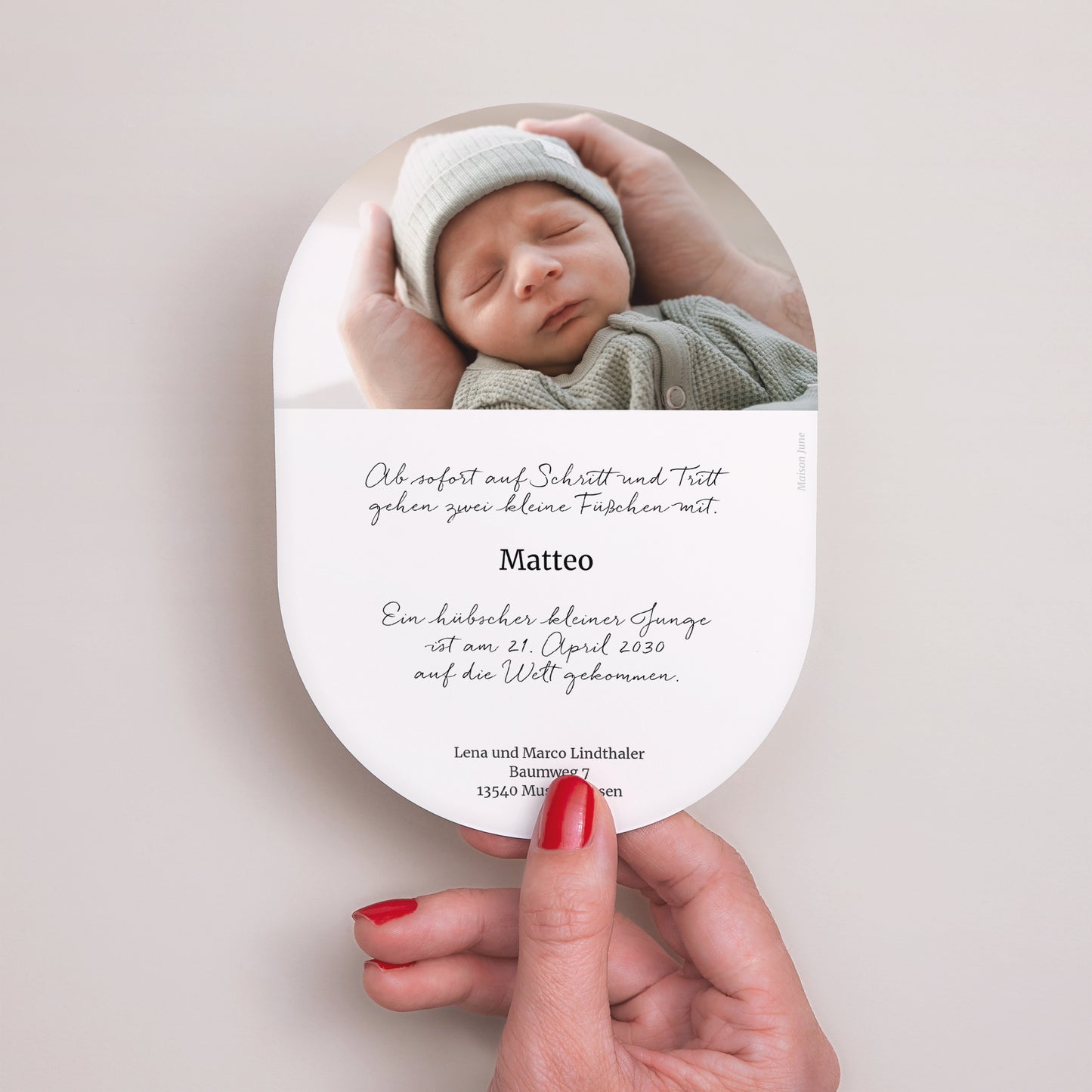 Geburtskarte oval Helle grüne Streifen foto N° 3