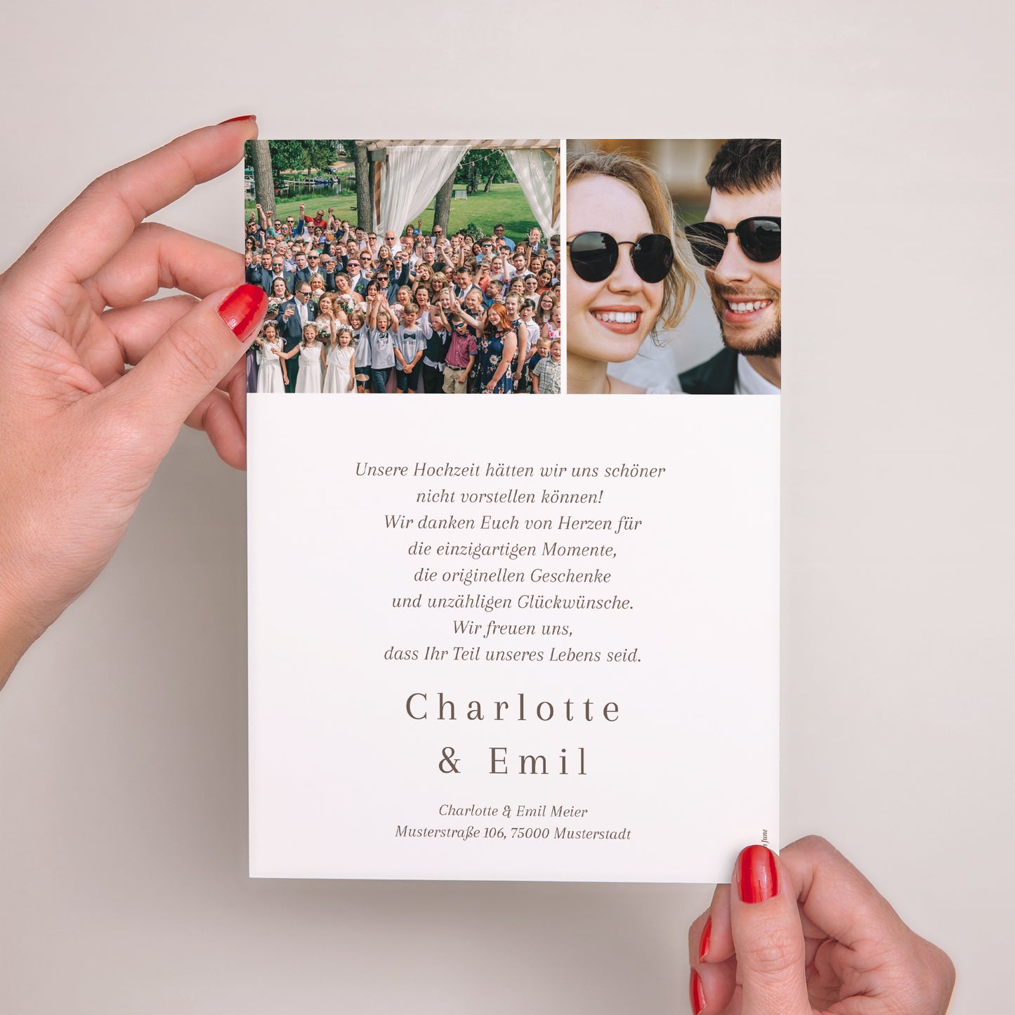Dankeskarte Hochzeit Porträt Der Rahmen unserer Liebe foto N° 3
