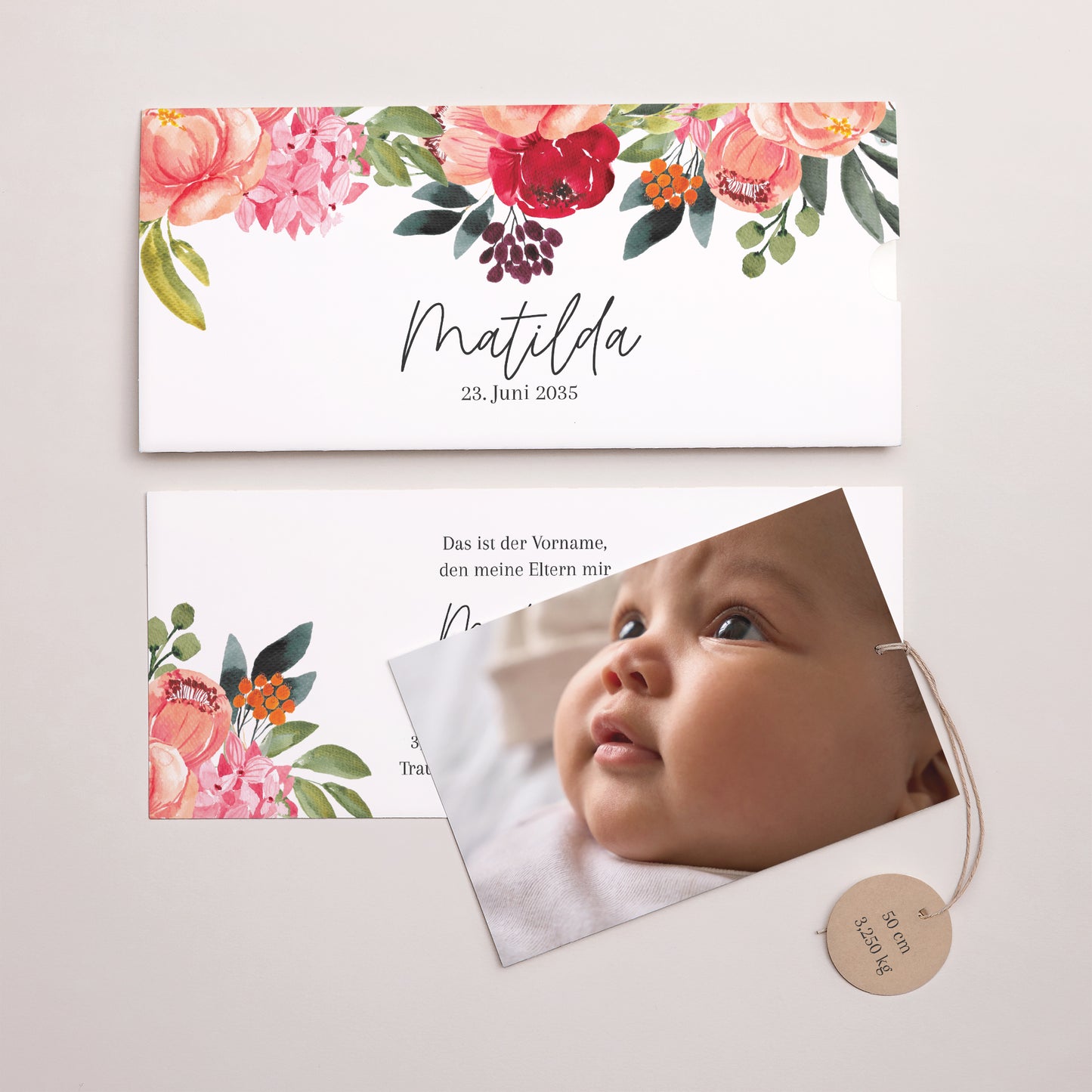 Geburtskarte Mappe 2 Karten, Etikett Baby Bloom foto N° 3