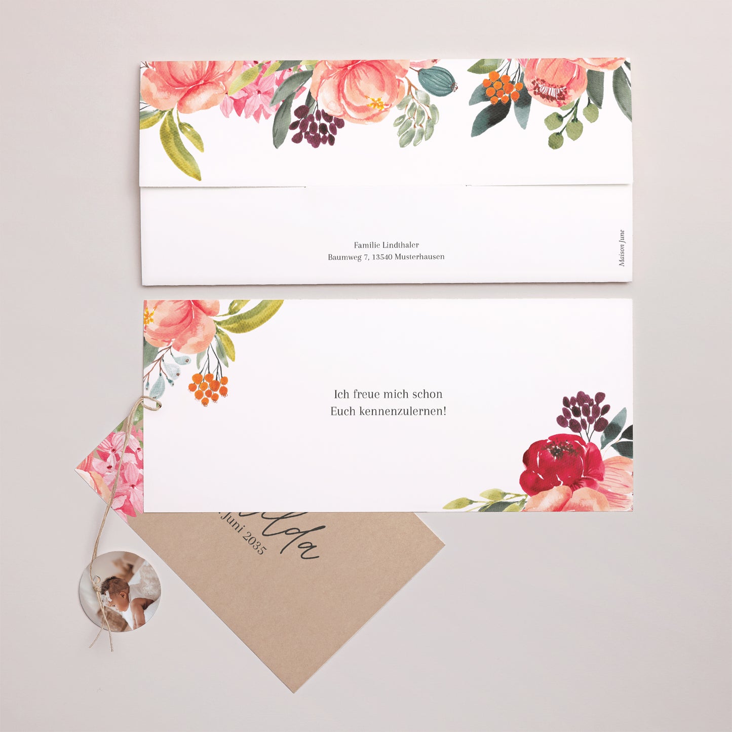Geburtskarte Mappe 2 Karten, Etikett Baby Bloom foto N° 4