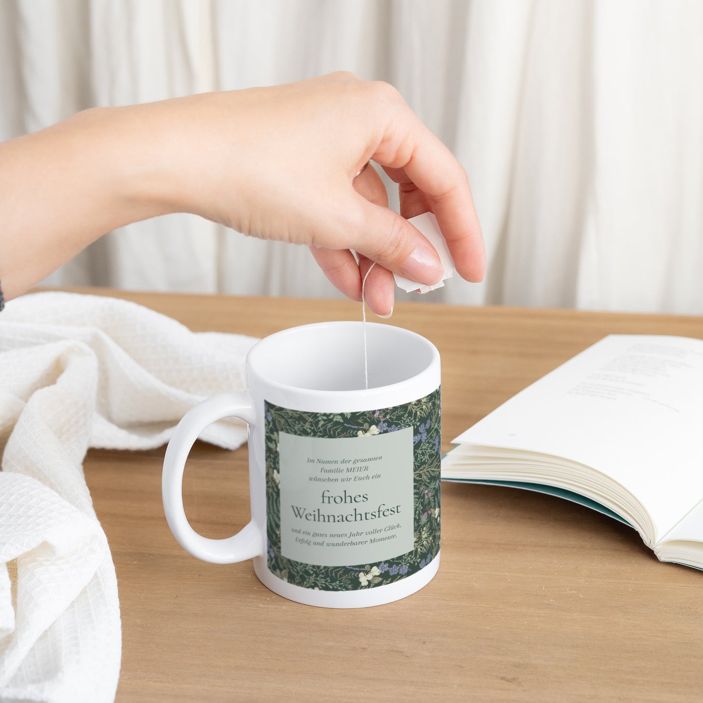 Tasse Weihnachten Weiß Winterlaub foto N° 3