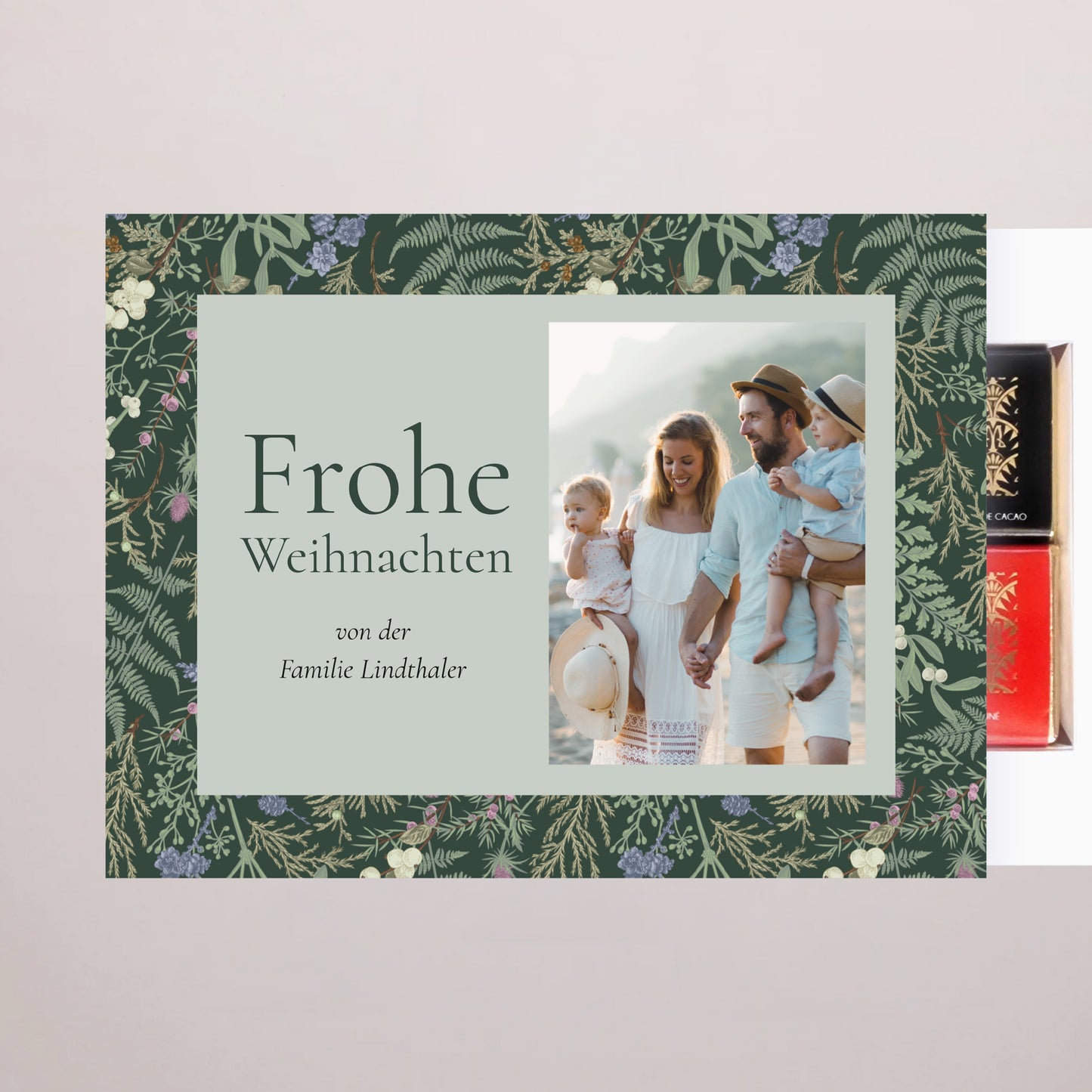 Personalisierte Schokoladenbox Weihnachten 6 Schokoladen Winterlaub foto N° 2