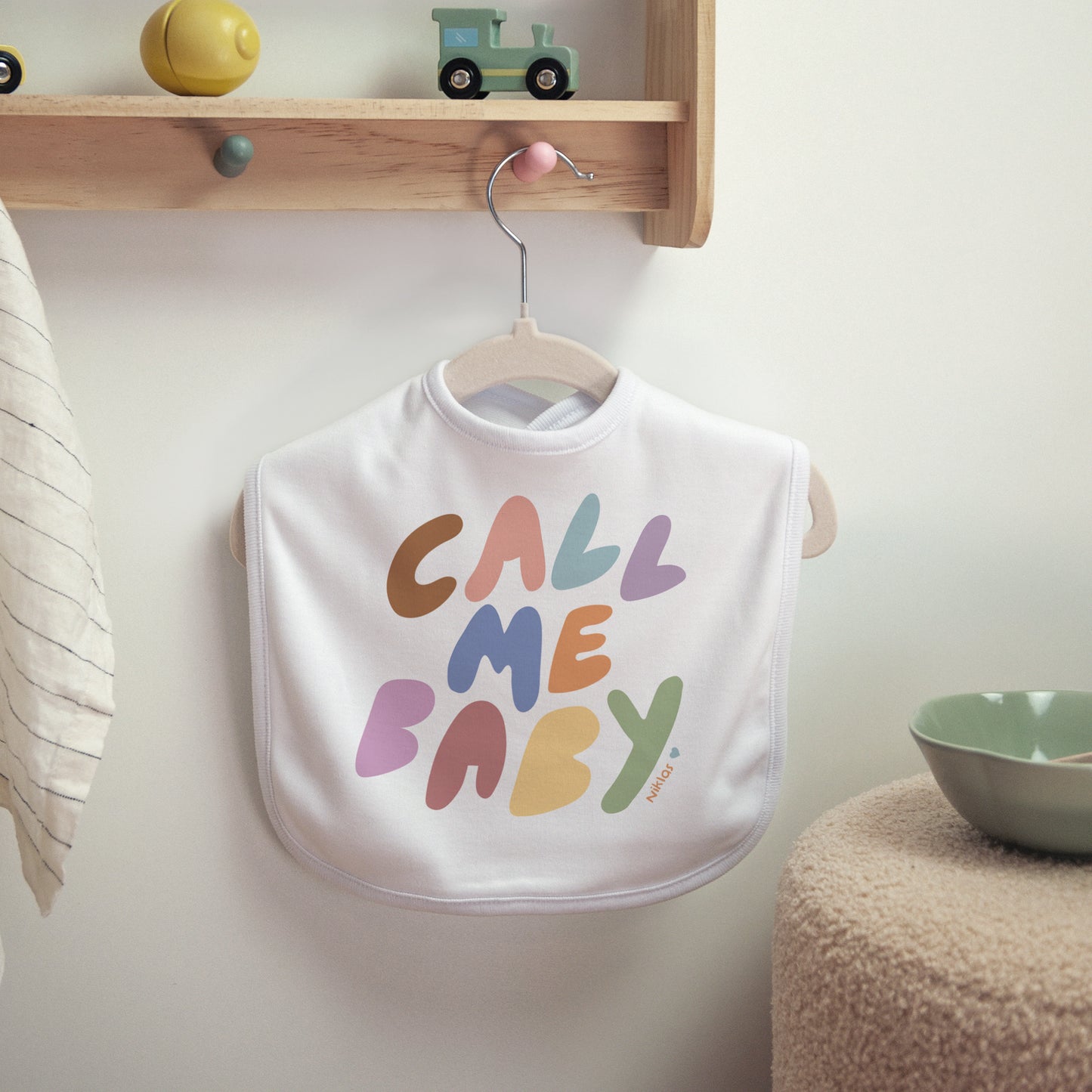 Kinderlätzchen Geburt Stoff Ruf mich Baby. foto N° 2