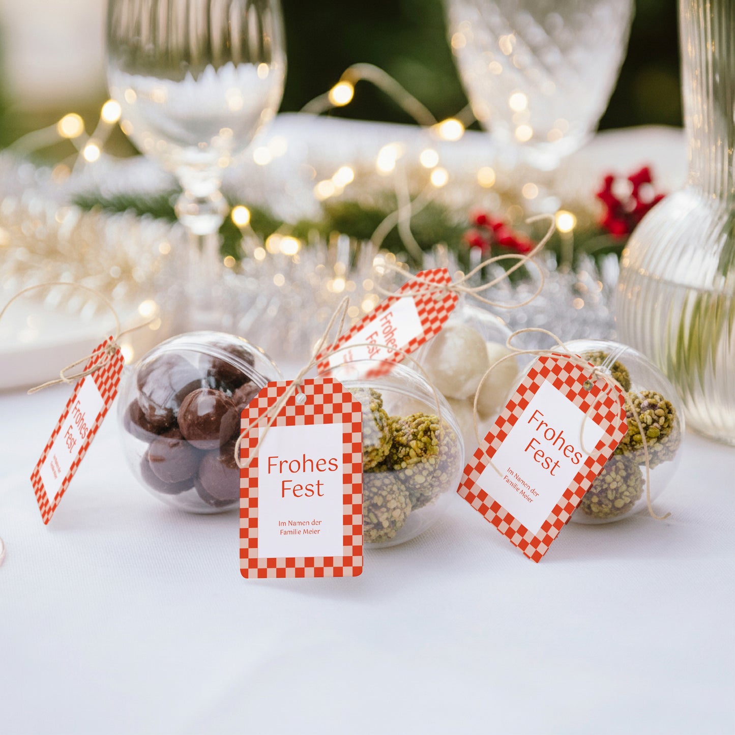 Geschenkbox Weihnachten Ball mit Wimpel-Etikett Weihnachtszauber foto N° 2