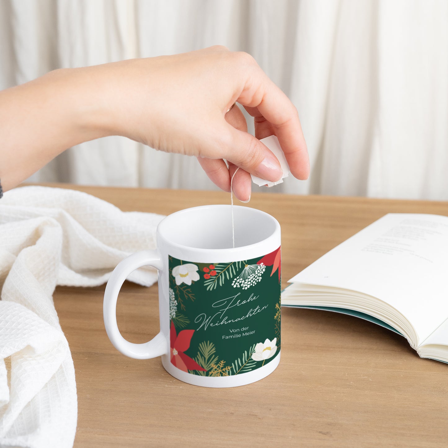 Tasse Weihnachten Weiß Weihnachtskranz foto N° 3