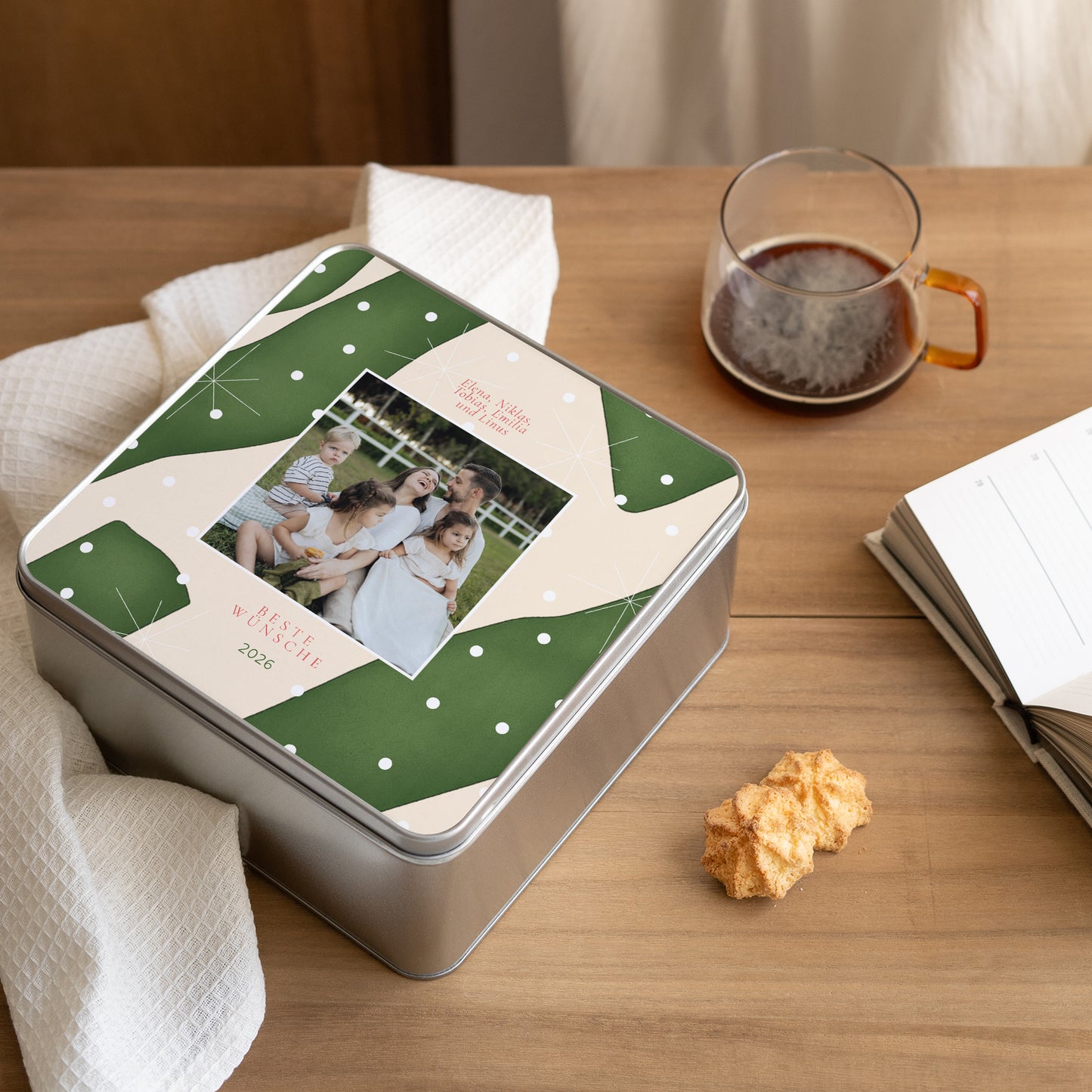 Metalldose Weihnachten Quadratisch Smaragdschnee foto N° 2