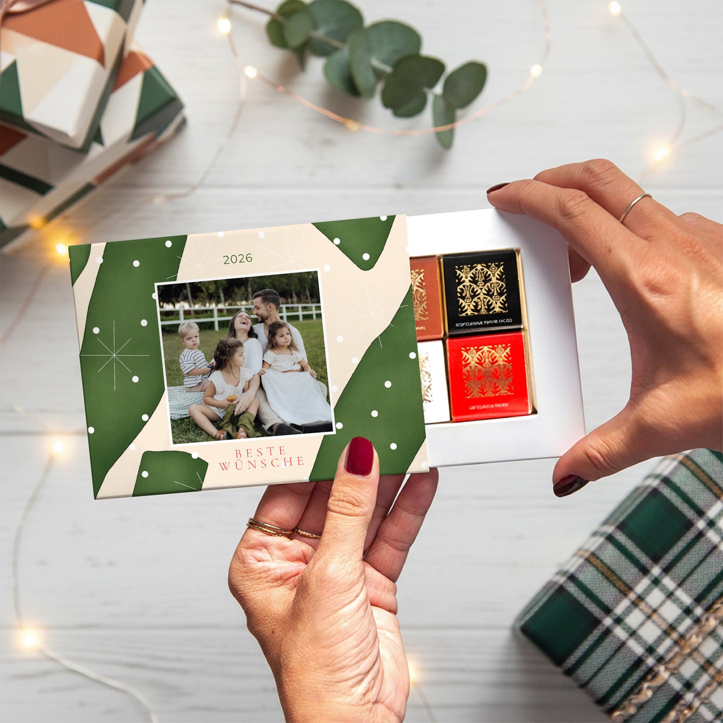 Personalisierte Schokoladenbox Weihnachten 6 Schokoladen Smaragdschnee foto N° 1