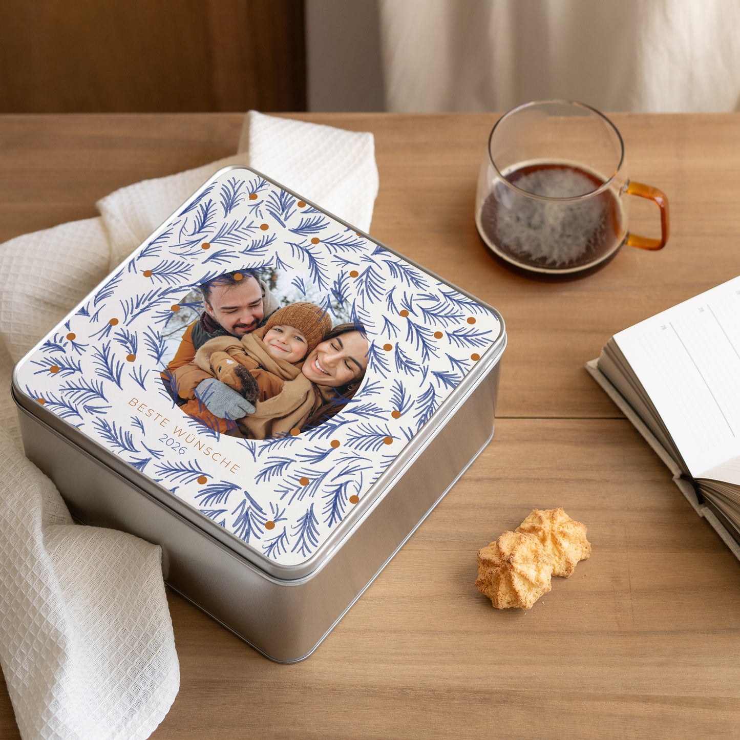 Metalldose Weihnachten Quadratisch Blauer Tannenzapfen foto N° 2