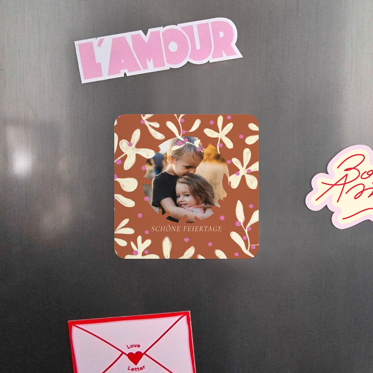 Weihnachtskarte Weihnachten Set von 8, magnetisch, quadratisch mit abgerundeten Ecken Holly Fuchsia foto N° 4