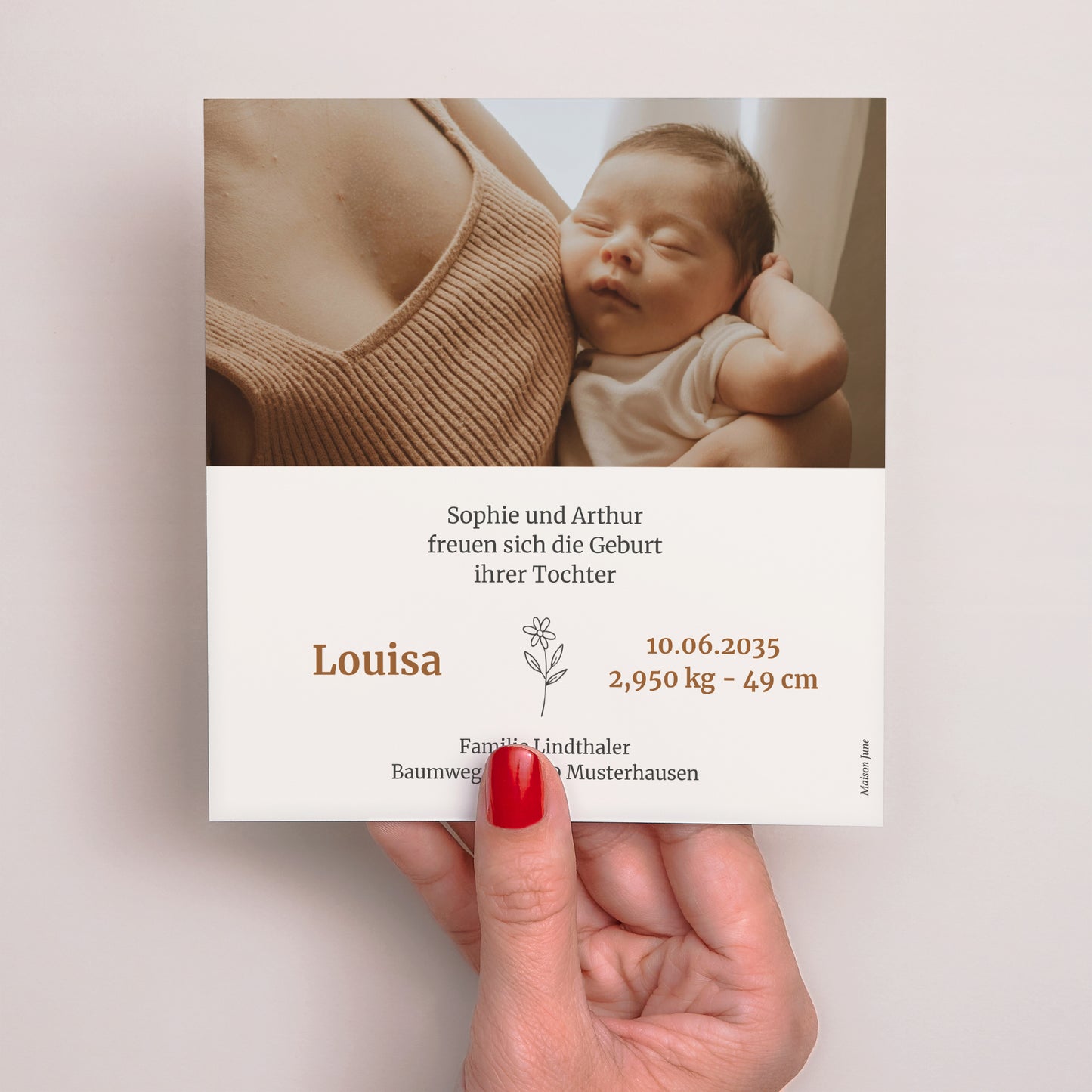 Geburtskarte Quadrat Blume von uns foto N° 3