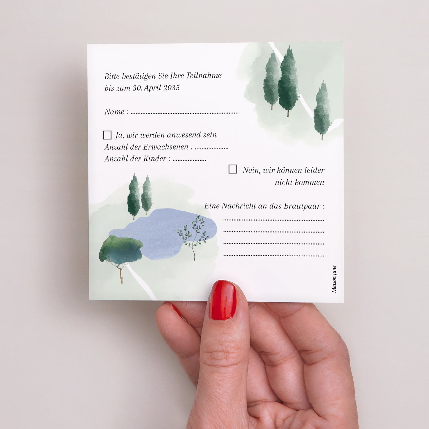 Antwortkarte Hochzeit Quadrat Der Weg zum Glück foto N° 3