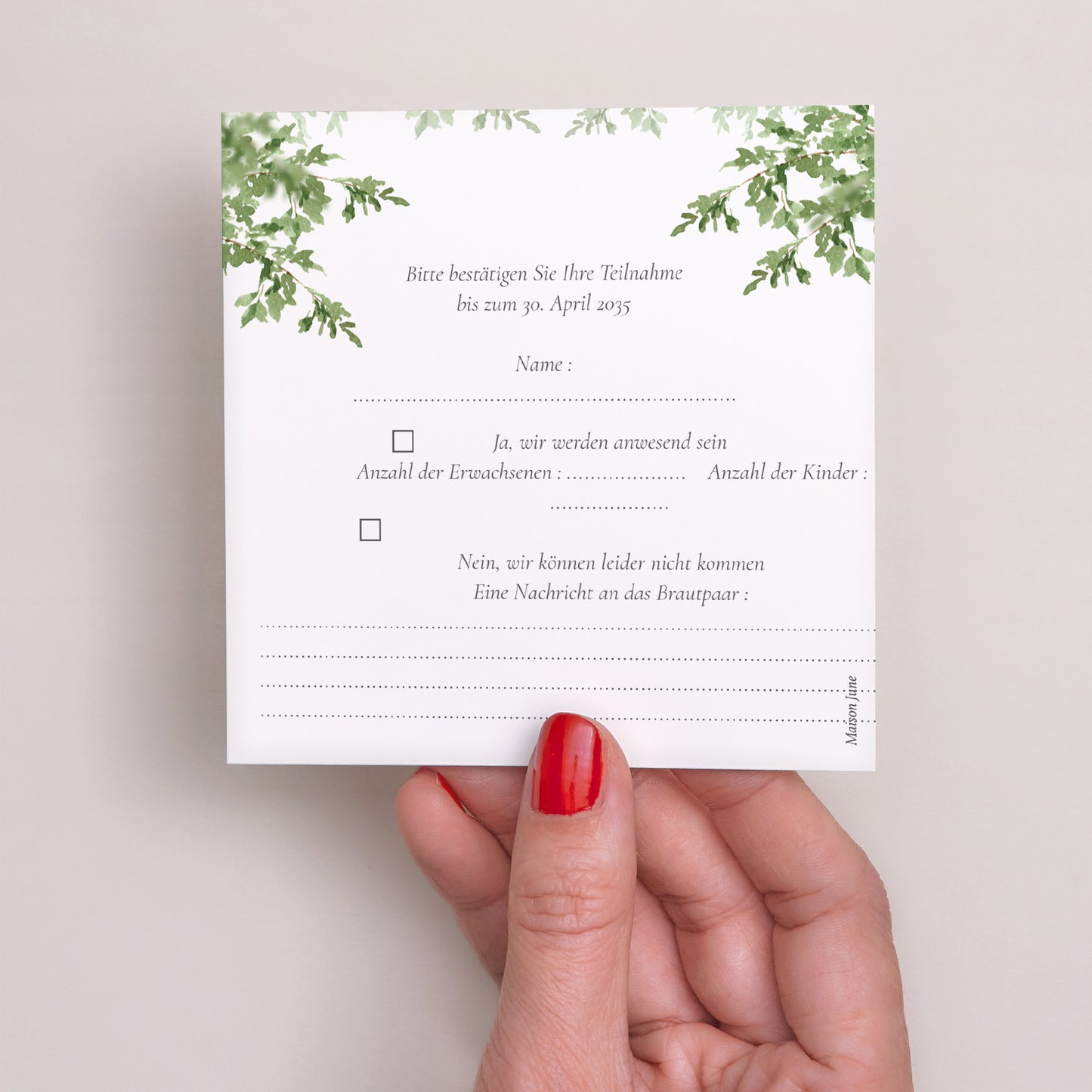 Antwortkarte Hochzeit Quadrat Das Reich unserer Herzen foto N° 3