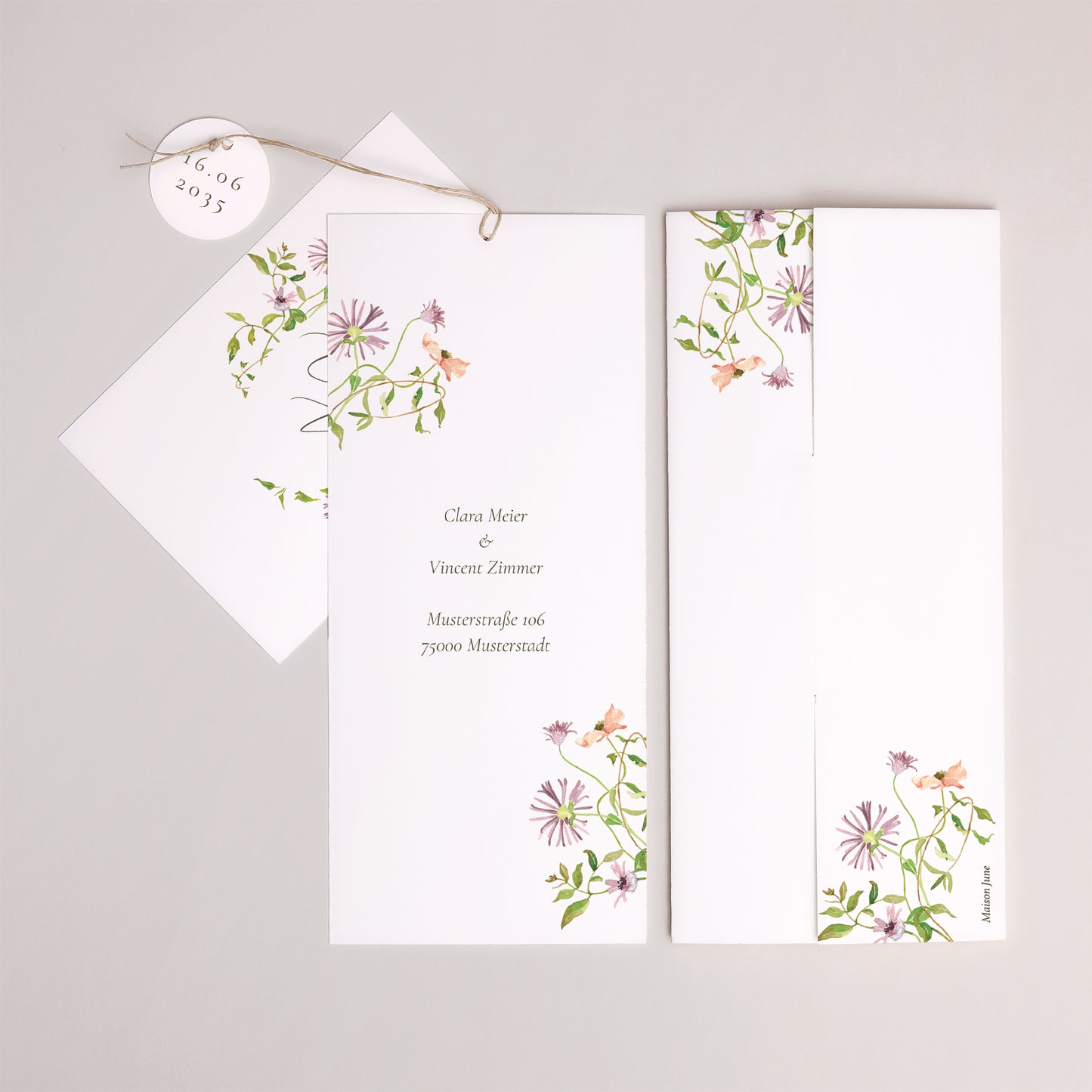 Hochzeitseinladung Portrait-Hülle 2 Karten, Etikett Die blühende Versprechung foto N° 4