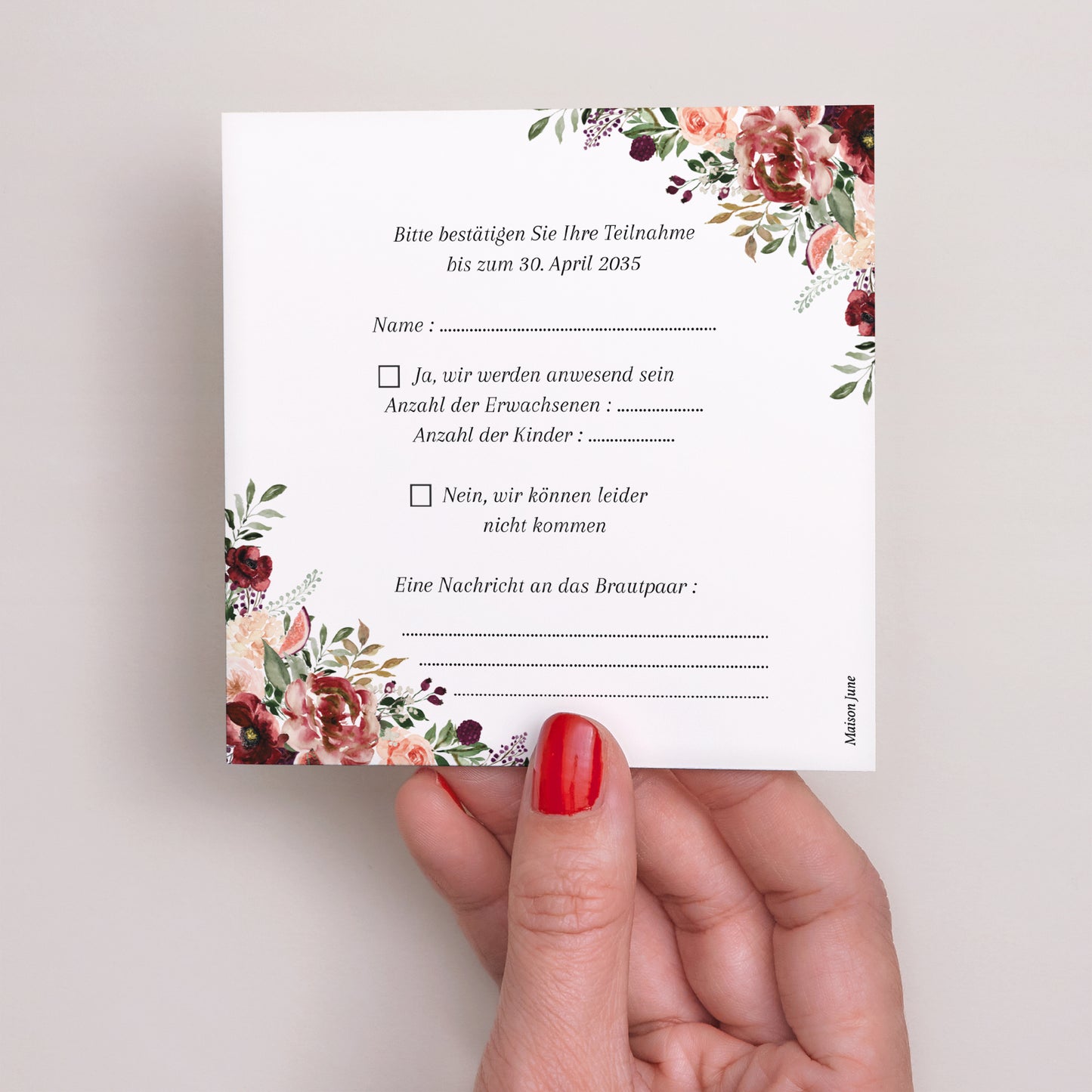 Antwortkarte Hochzeit Quadrat Die Route des Glücks foto N° 3