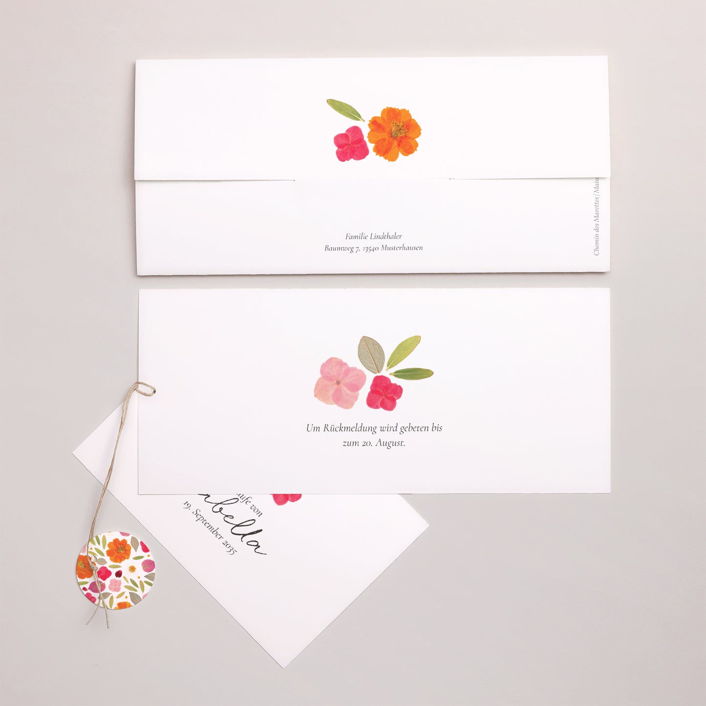 Taufeinladung Mappe 2 Karten, Etikett Ein gesegneter Garten foto N° 4