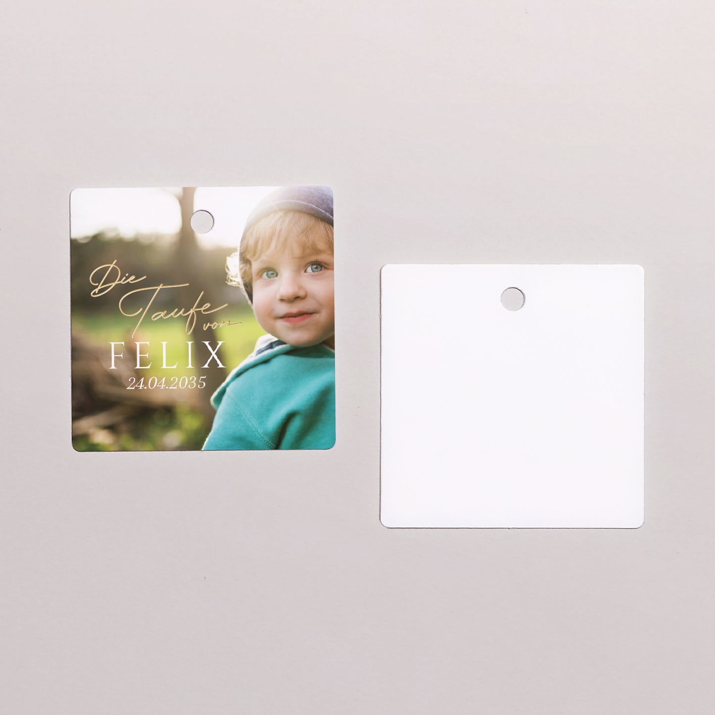 Geschenkbox Taufe Kugel mit quadratischem Etikett Ein kostbarer Moment foto N° 3