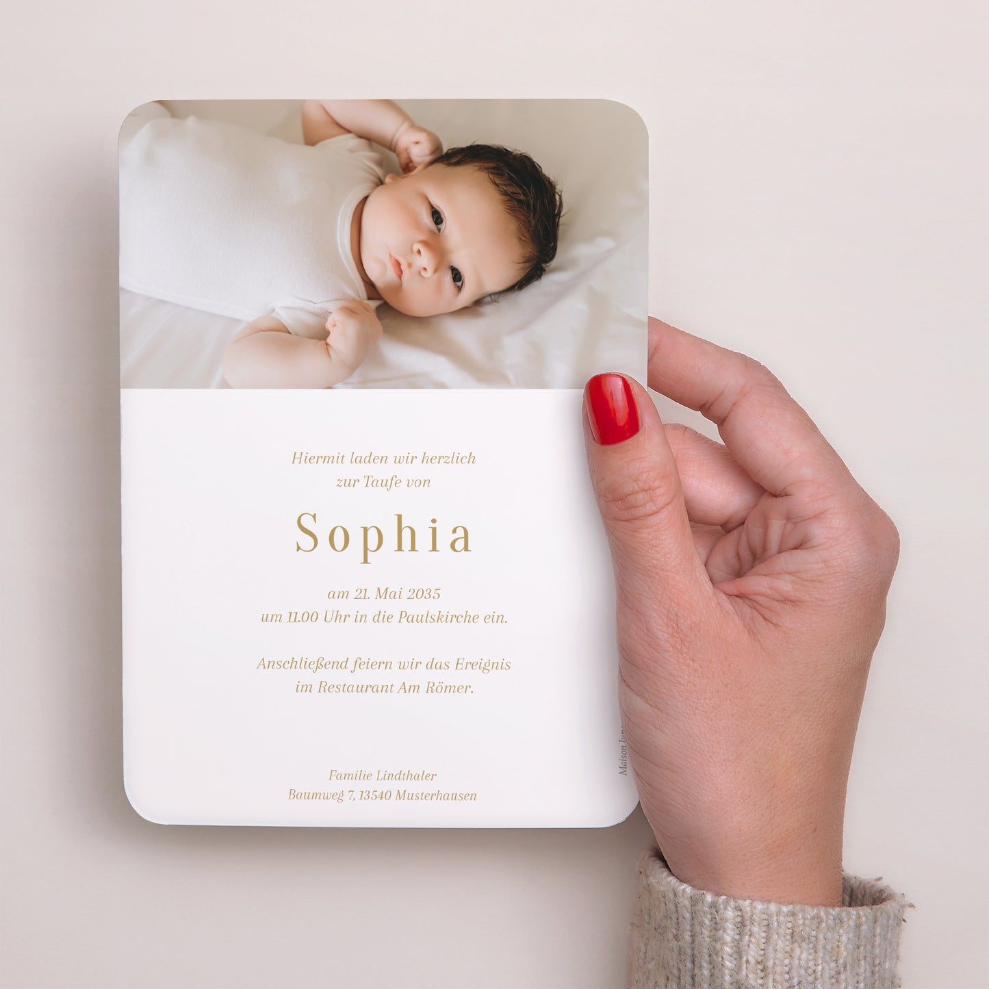 Einladung zur Taufe Portrait, abgerundete Ecken Palmen und Licht foto N° 3