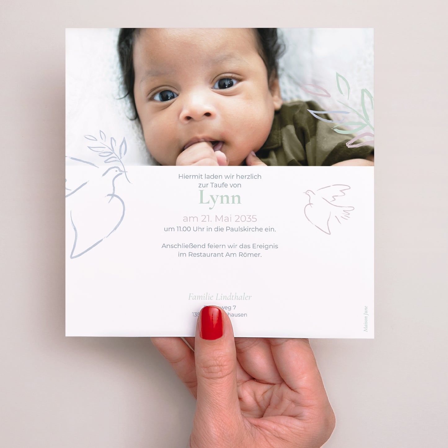 Taufeinladung Einfaches Quadrat Süße Taube foto N° 3