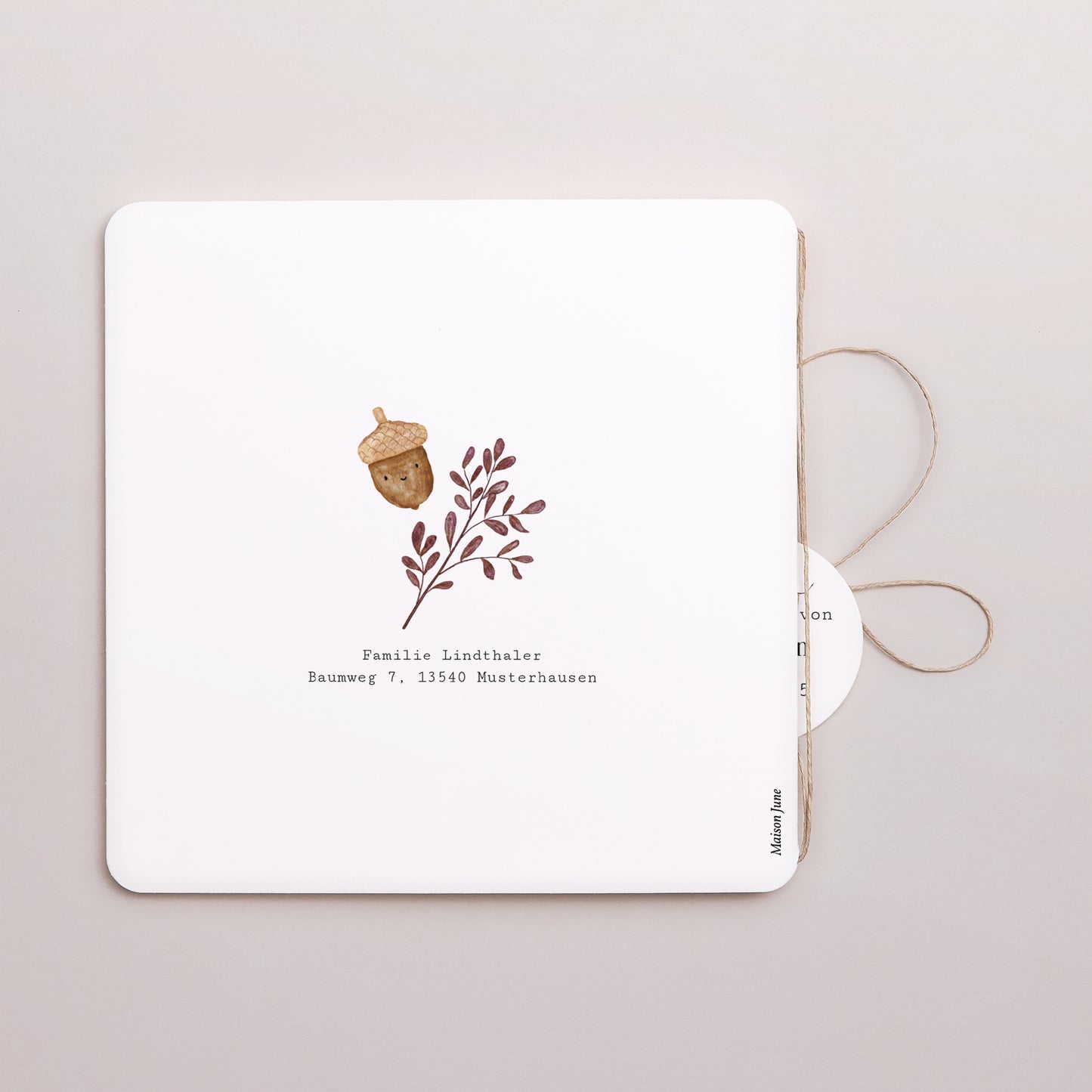 Taufeinladung Doppel-Quadrateinschlag, abgerundete Ecken, runde Etikette foto N° 3