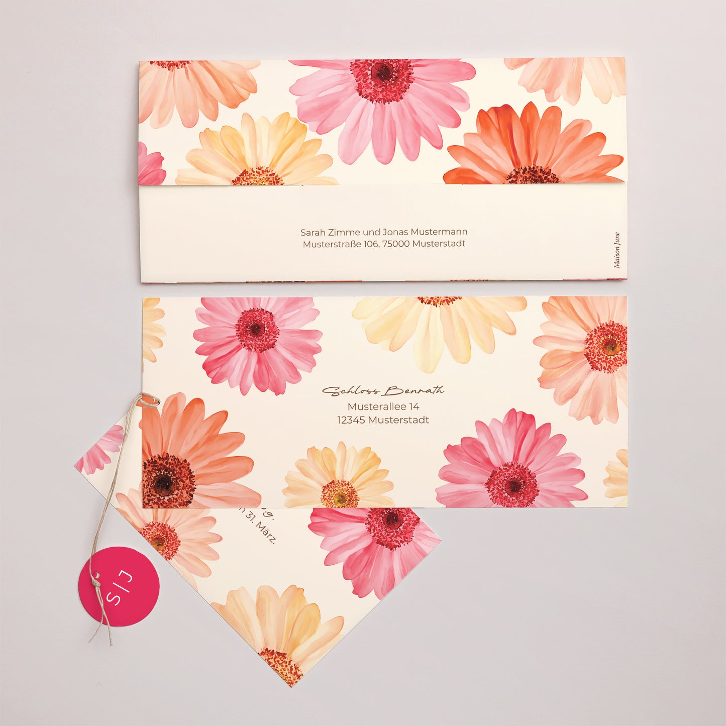 Hochzeitseinladung Mappe 2 Karten, Etikett Blütenflocken foto N° 4