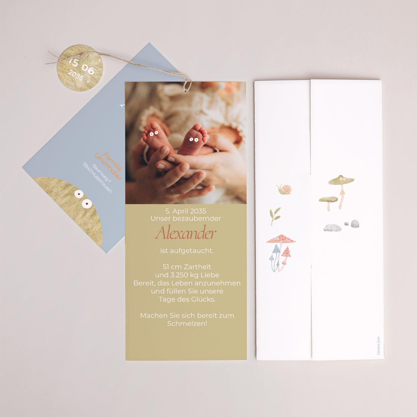 Geburtskarten Portrait-Hülle 2 Karten, Etikett Die kleine Welt des Waldes foto N° 4