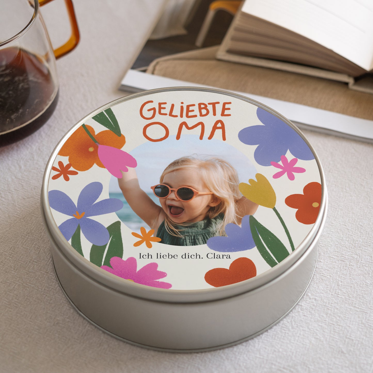 Metalldose Objekte runde, mit Schokolade gefüllt Oma in Gold foto N° 2