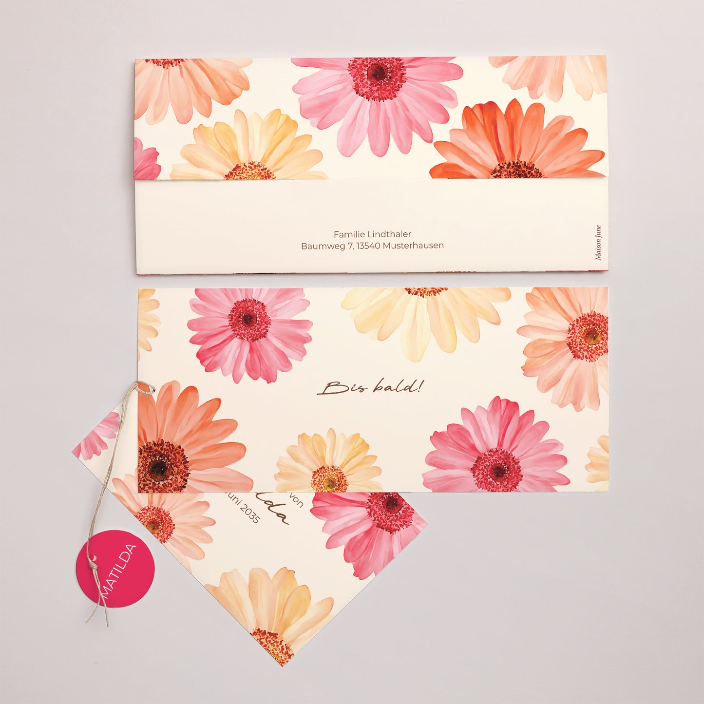 Einladungskarte Kommunion Mappe 2 Karten, Etikett Lichtblüten foto N° 4