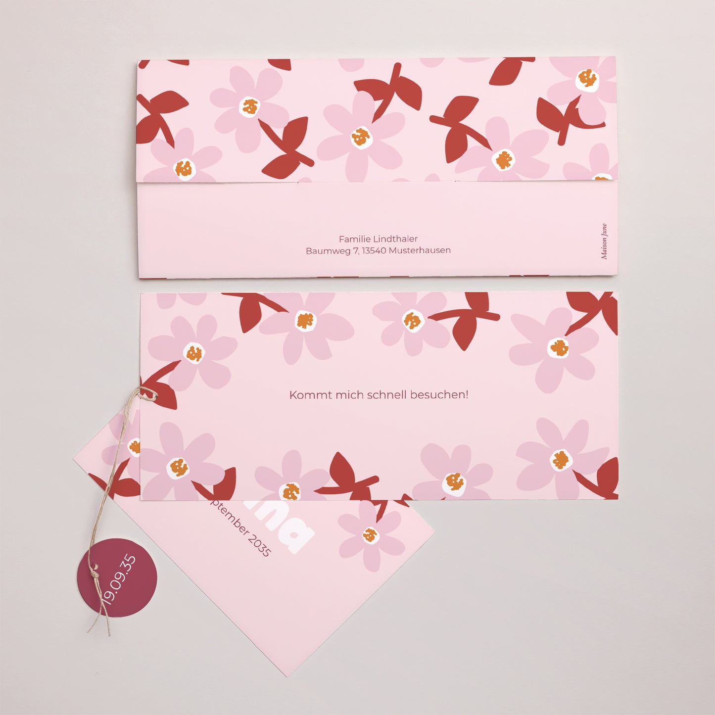 Geburtskarten Mappe 2 Karten, Etikett Pink Bloom foto N° 4