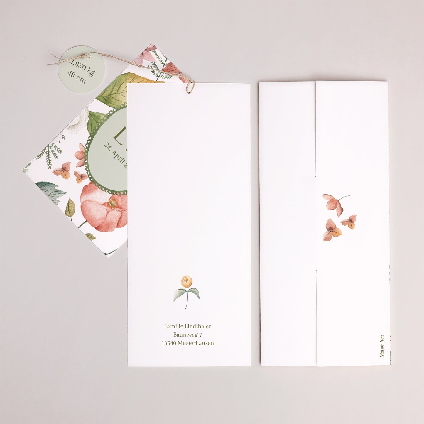 Geburtskarten Portrait-Hülle 2 Karten, Etikett Blühendes Nest foto N° 4