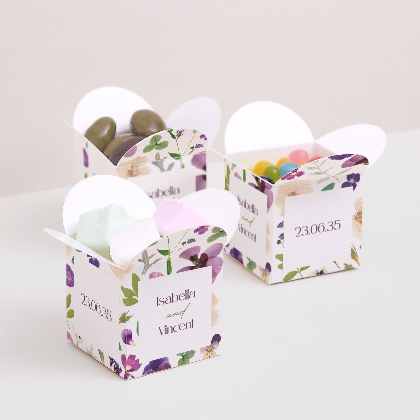 Geschenkbox Hochzeit Schmetterlingsöffnung Blumenrunde foto N° 3