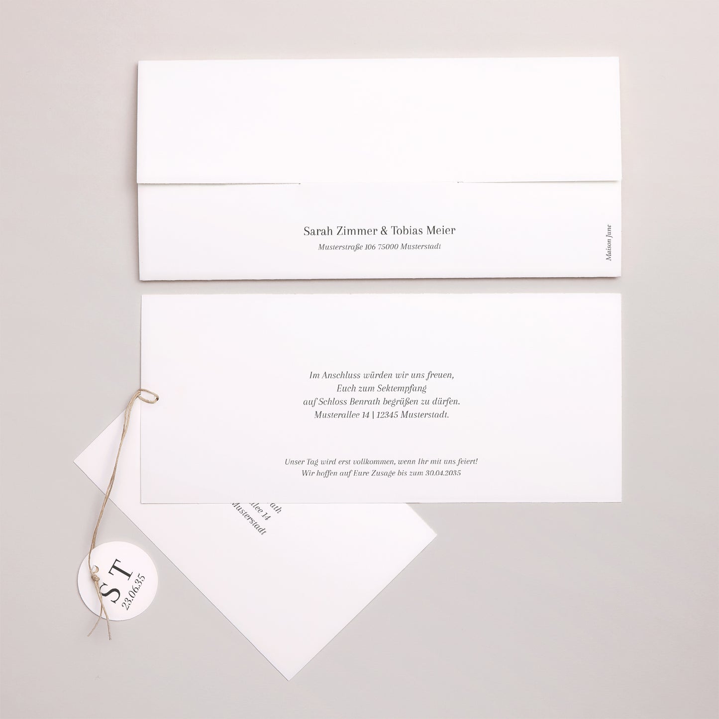 Hochzeitseinladung Mappe 2 Karten, Etikett Goldene Signatur foto N° 4