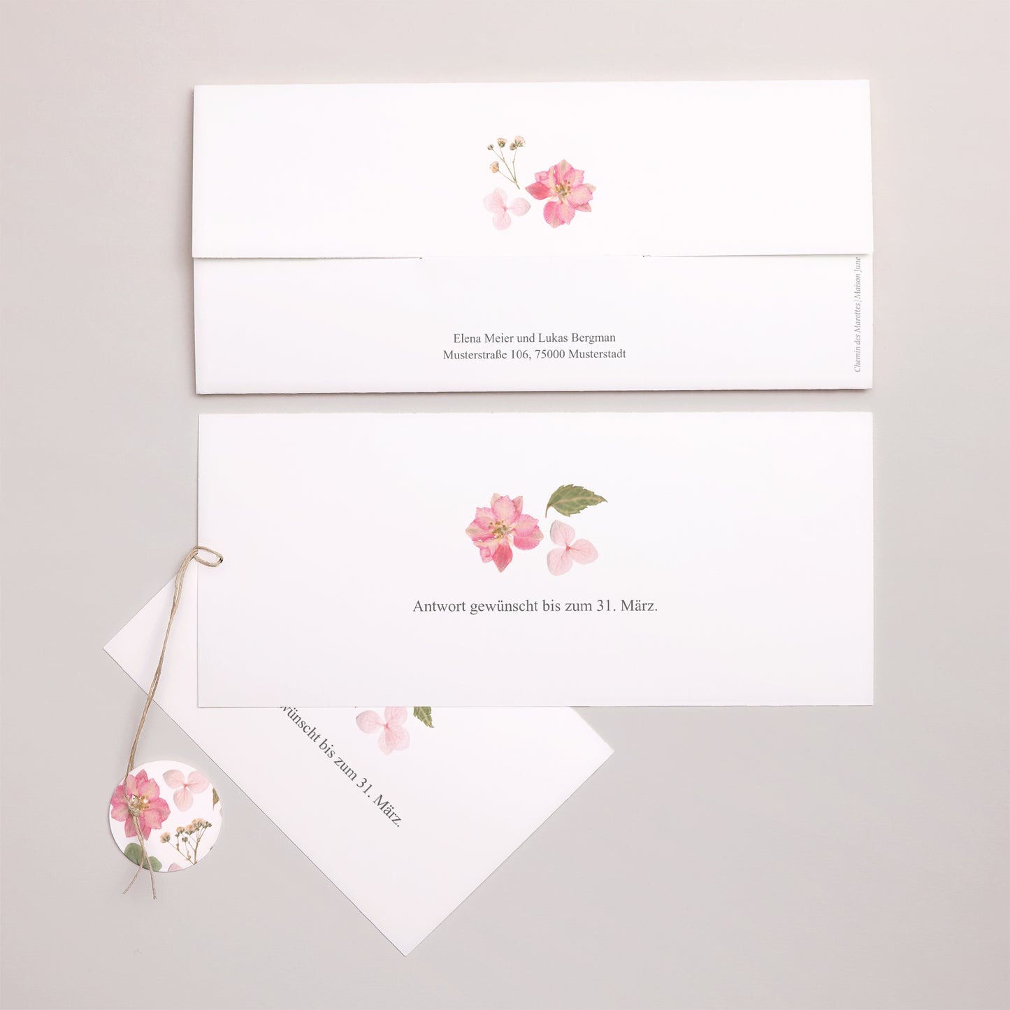 Hochzeitseinladung Mappe 2 Karten, Etikett Blumenpoesie foto N° 4