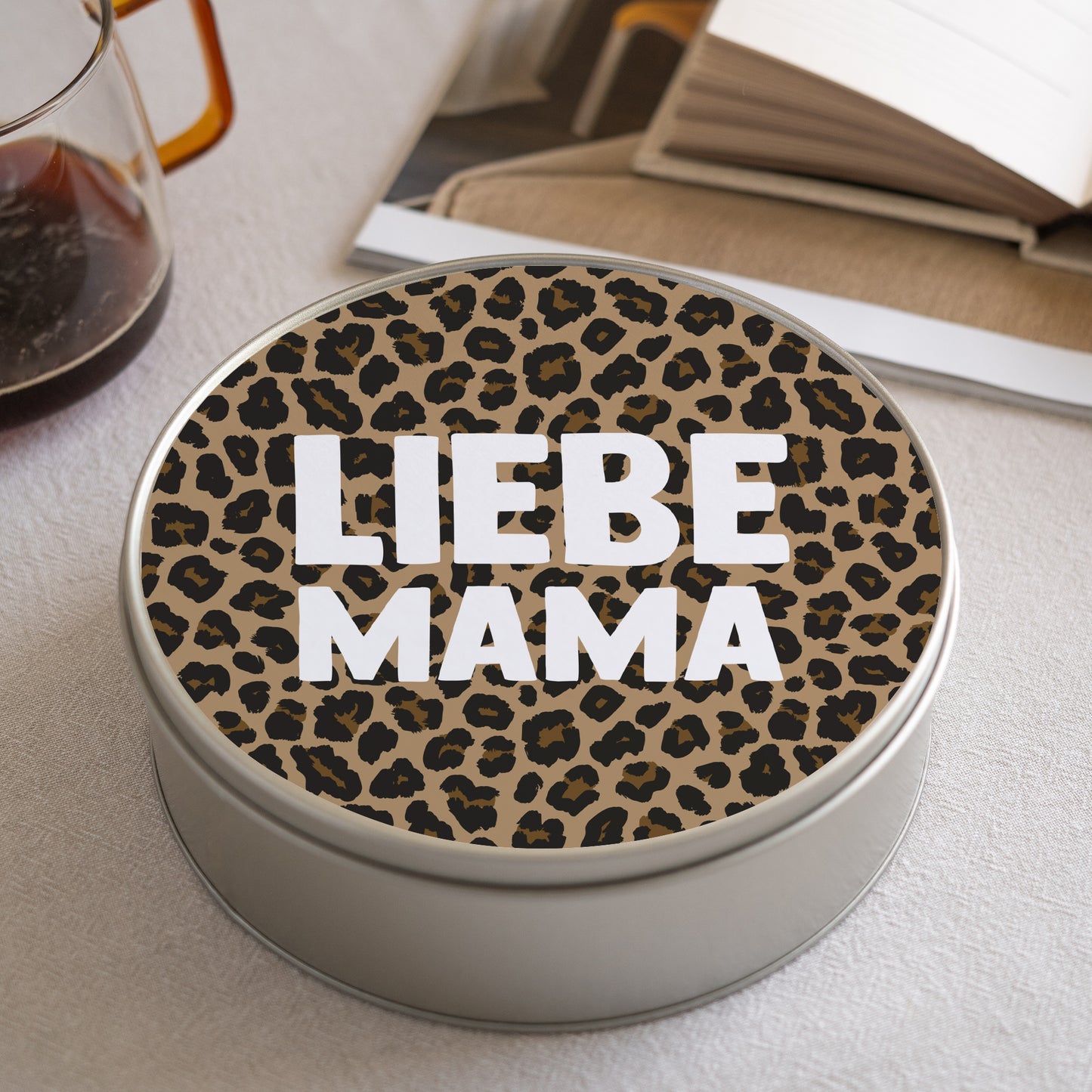 Metalldose Objekte runde, mit Schokolade gefüllt Mama der Liebe Leopard foto N° 2