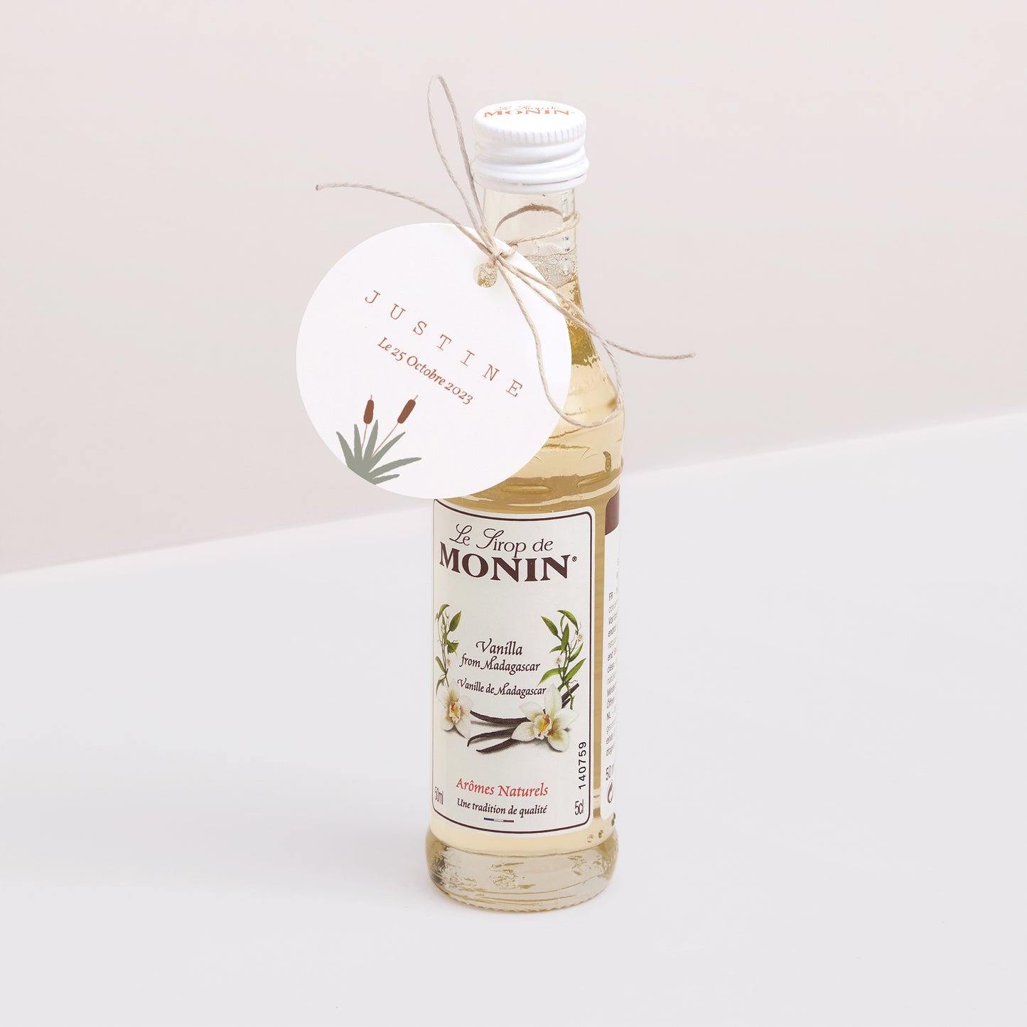 Vorgelochtes Etikett Taufe Runde Baby Schwan, Ocker Braun foto N° 3