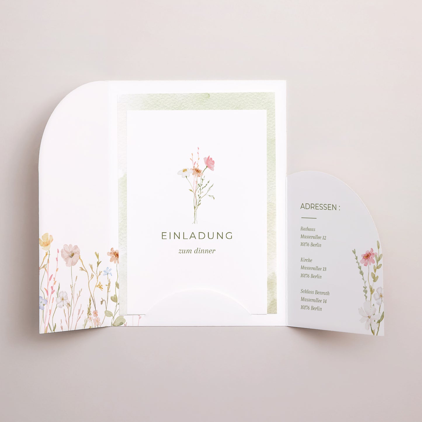 Einladungskarte Hochzeit Hülle für 2 Karten Wildblumenkranz foto N° 3