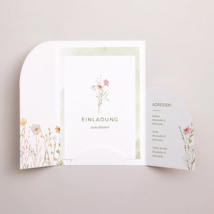 Einladungskarte Hochzeit Hülle für 2 Karten Wildblumenkranz foto N° 3