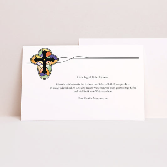 Kondolenzkarte Trauer Landschaft Lichtkreuz - Danksagung Tod foto