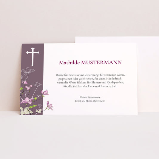 Kondolenzkarte Trauer Landschaft Violettes Kreuz - Danksagungen für Todesfälle foto
