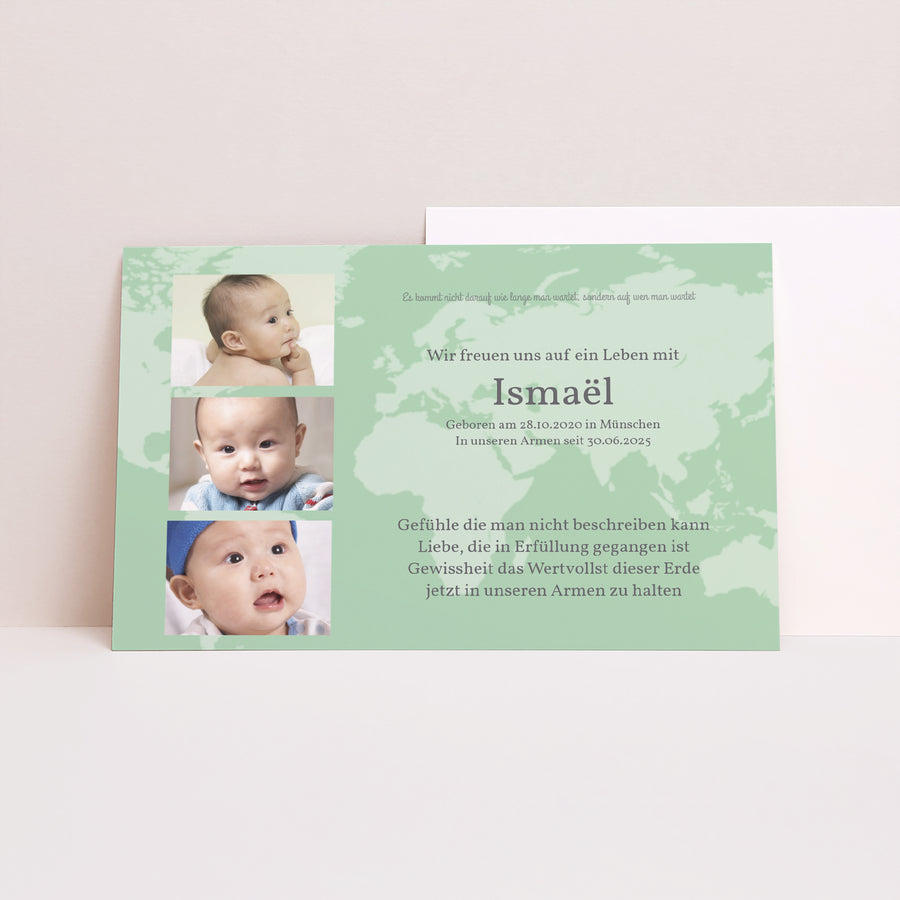 Geburtskarte Landschaft Adoptionsgeschichte - Rosa, Grün, Orange foto