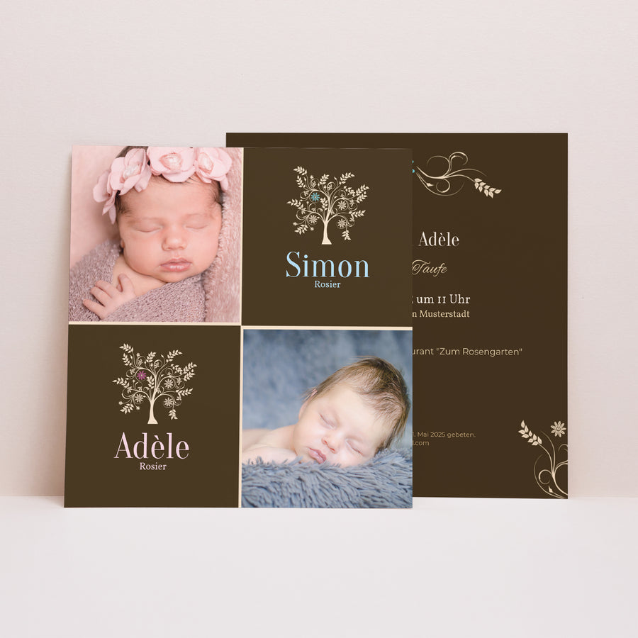 Taufeinladung Quadrat Liebesbaum - blau foto